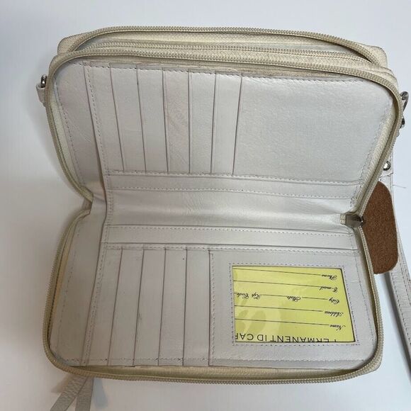 Great American Leatherworks Cream 8" Wallet Wristlet Zipper Snap Genuine Leather - Picture 7 of 9